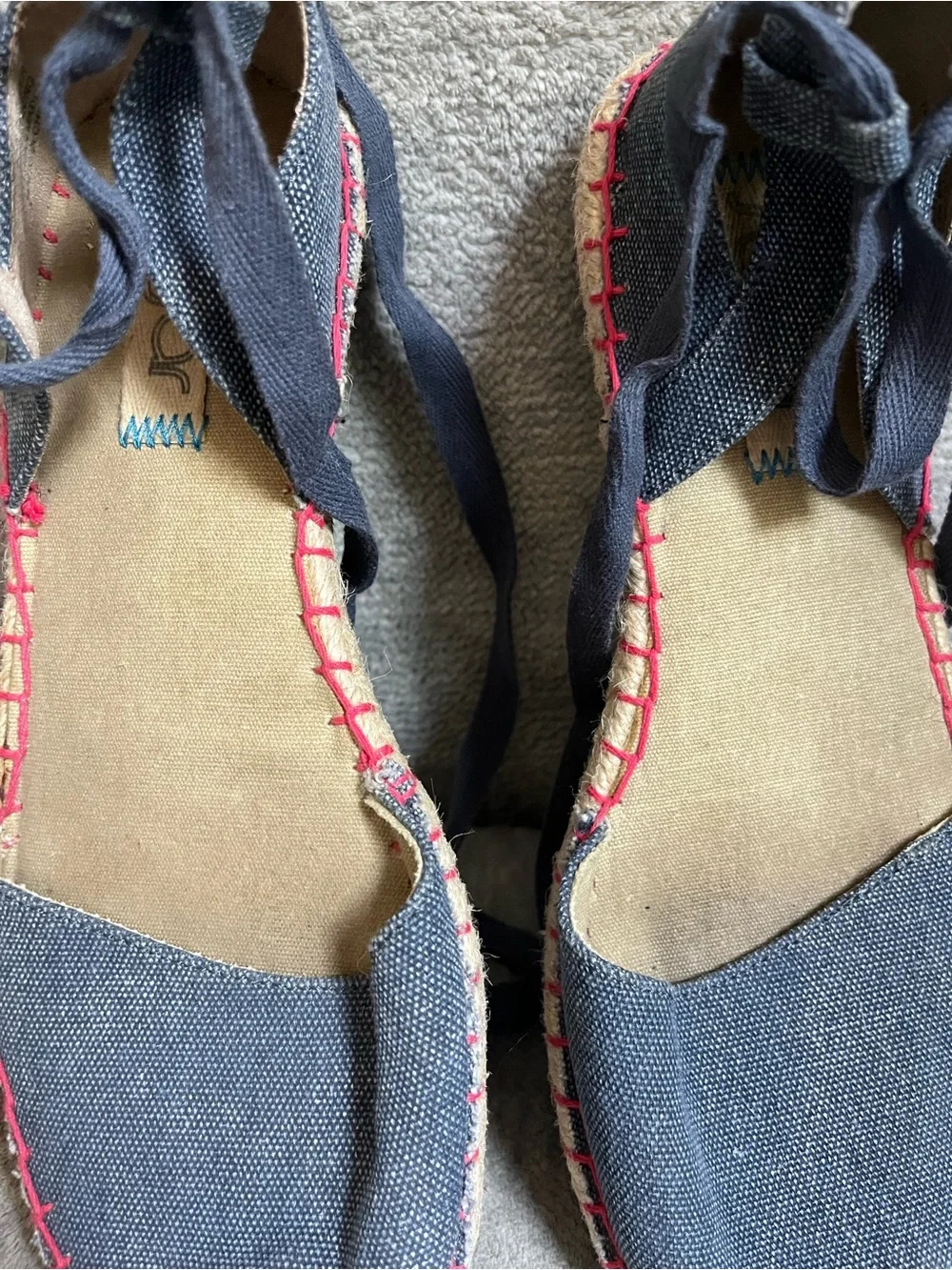 Sugar Size 8 Denim Blue Lace-Up Espadrille Flats Pink